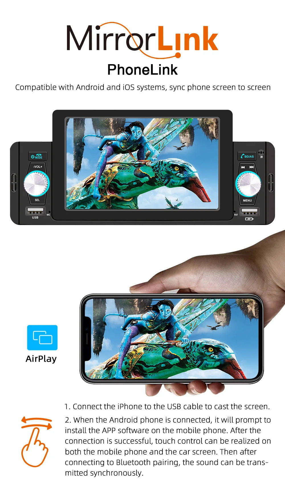 5" HD Screen 1 Android Auto + Carplay