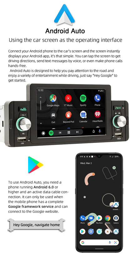 5" HD Screen 1 Android Auto + Carplay