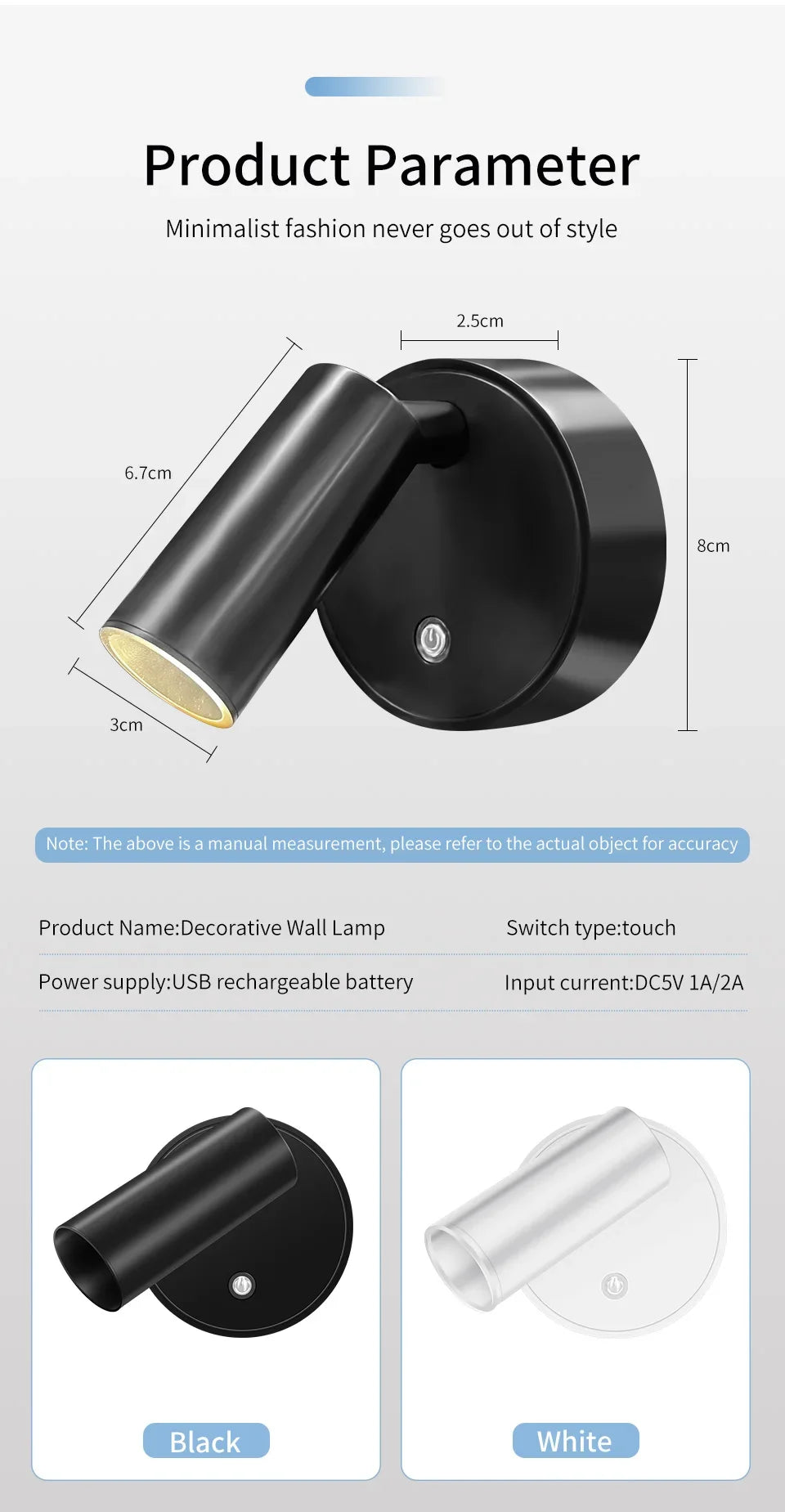 LED Wireless Spotlight Type-C Rechargeable Magnetic Wall Lamp