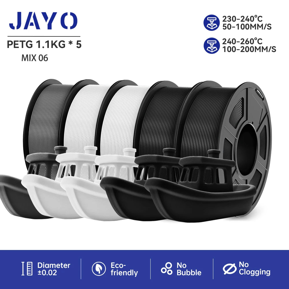 JAYO 5Rolls PLA/PLA Plus/petg/ABS/TPU/PLA meta/PLAYG/HS-PLA 3D Printer Filament 1.75mm FDM 3D Printer Materials for 3D Printer