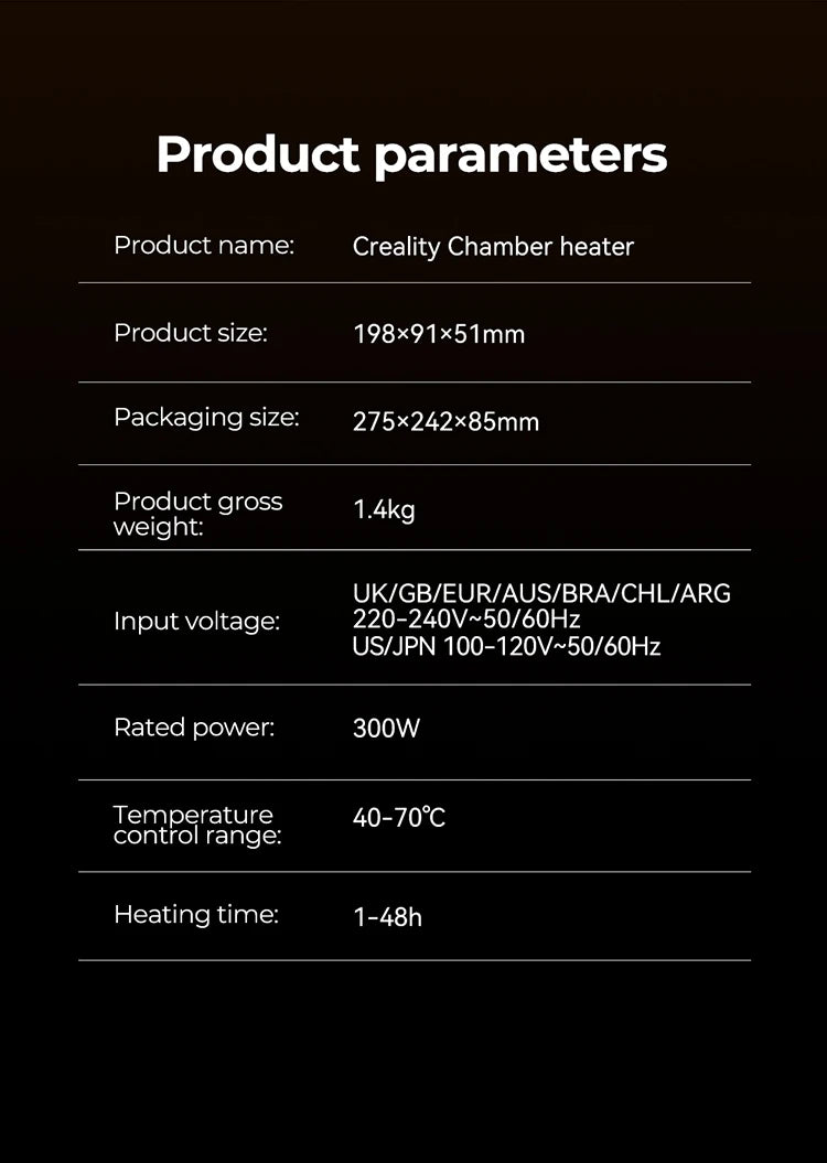 Creality Chamber Heater 400W PTC Enclosure Heating Kit for 3D Printer K1/K1 Max/K1C, Filament Drying, 40-70°C with Dual Fan