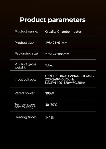 Creality Chamber Heater 400W PTC Enclosure Heating Kit for 3D Printer K1/K1 Max/K1C, Filament Drying, 40-70°C with Dual Fan