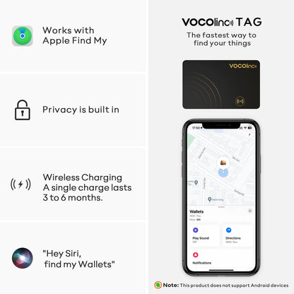 VOCOlinc Beursie Opsporing Kaartetiket, Motoropspoorder, Itemsoeker, Gebruik met Soek My (Slegs iOS)