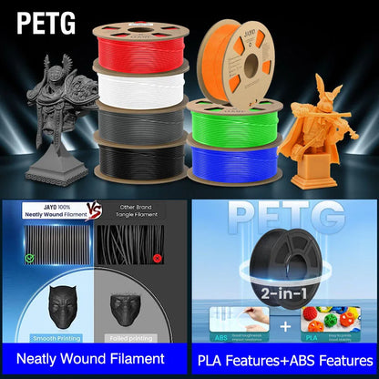 JAYO 5Rolls PLA/PLA Plus/petg/ABS/TPU/PLA meta/PLAYG/HS-PLA 3D Printer Filament 1.75mm FDM 3D Printer Materials for 3D Printer
