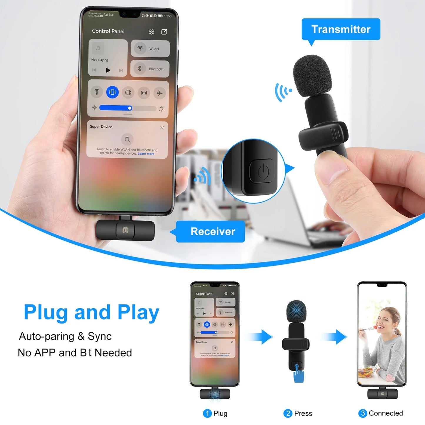 PULUZ 1-Trigger-2 Mini 2.4G Wireless Microphone