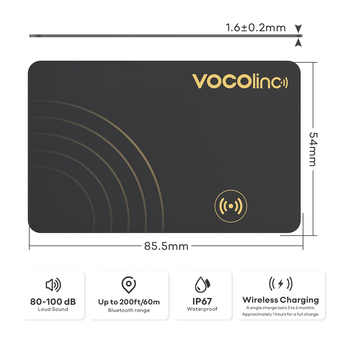VOCOlinc Beursie Opsporing Kaartetiket, Motoropspoorder, Itemsoeker, Gebruik met Soek My (Slegs iOS)