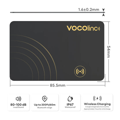 VOCOlinc Beursie Opsporing Kaartetiket, Motoropspoorder, Itemsoeker, Gebruik met Soek My (Slegs iOS)