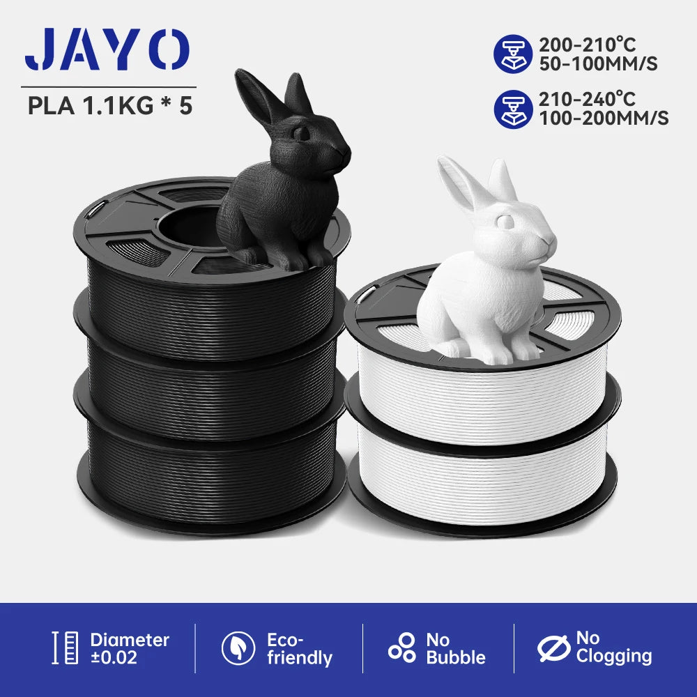 JAYO 5Rolls PLA/PLA Plus/petg/ABS/TPU/PLA meta/PLAYG/HS-PLA 3D Printer Filament 1.75mm FDM 3D Printer Materials for 3D Printer
