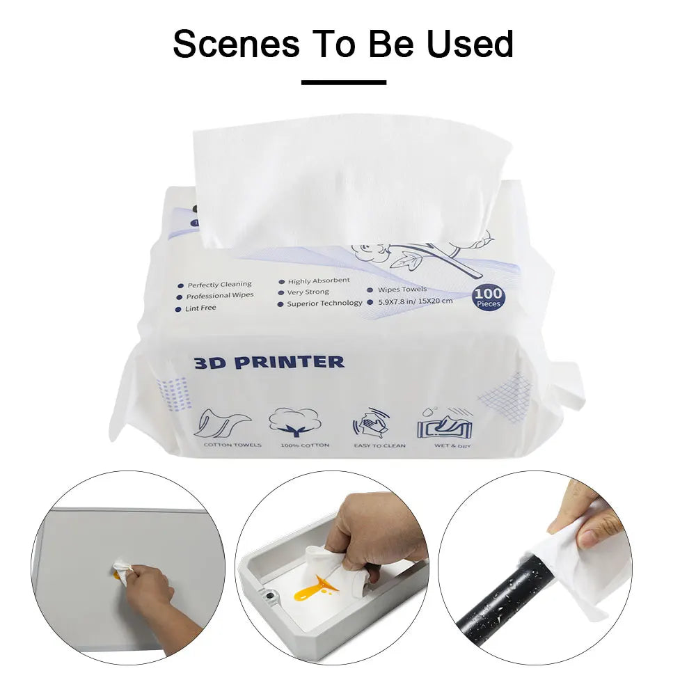 Light Curing Cleaning Cotton Wipes Cleaning Tool 100%Cotton Super Absorbent Lint Free for Anycubi Elego UV Resin 3D Printer Part
